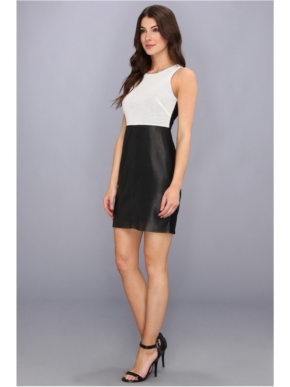Bailey 44 Casablanca Black and White Perforated Faux Leather Mini Dress